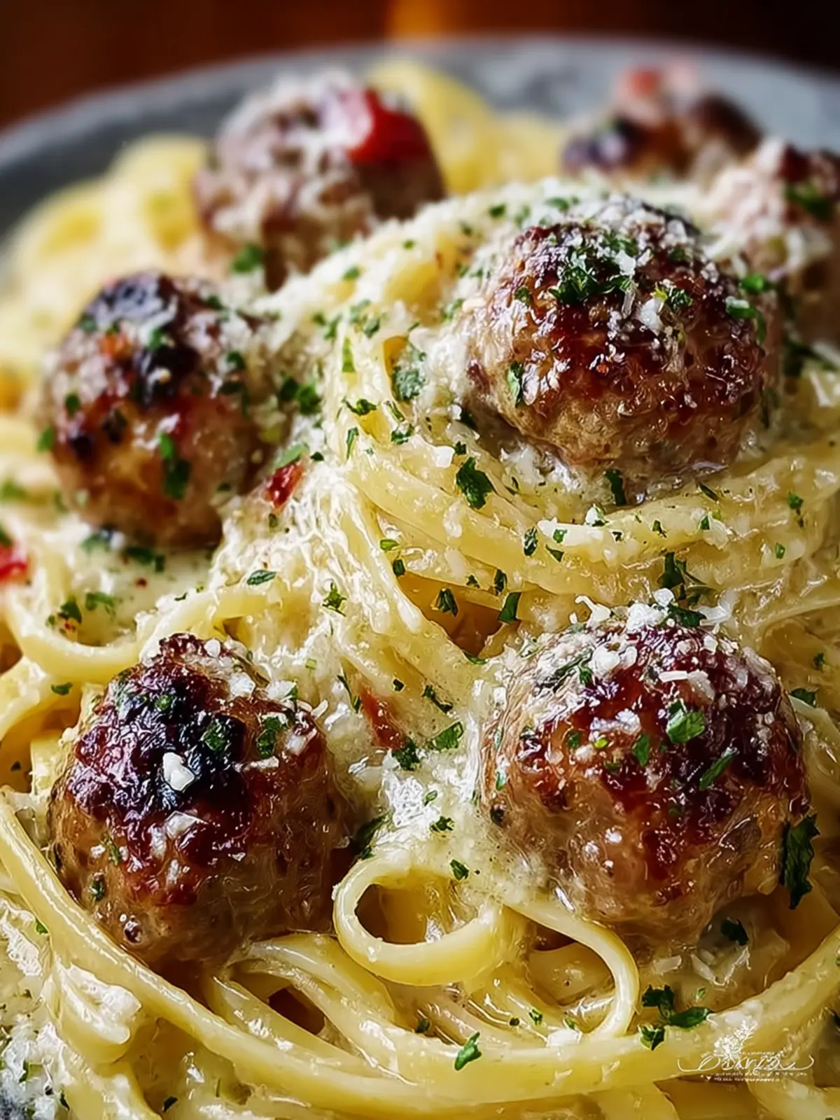 Parmesan Linguine with Garlic Butter Meatballs First Image