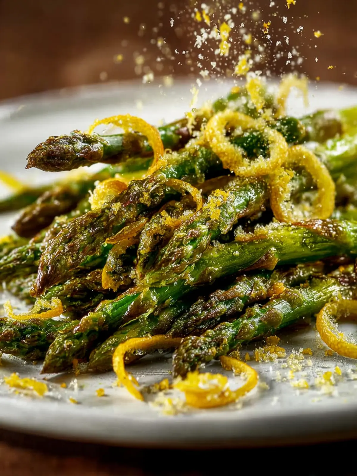 Fried Asparagus Tips with Lemon Juice and Lemon Zest First Image